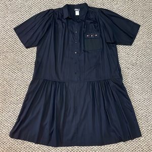 Vintage Chez California by Tandy Flowy Collared Drop Waist Midi Dress - Black